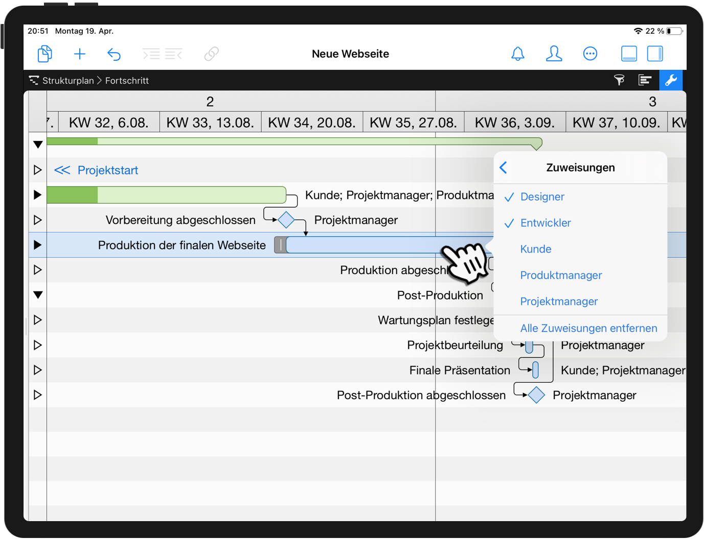 Zuweisungen von Vorgängen auf dem iPad überprüfen Zuweisungen von Vorgängen auf dem iPad überprüfen