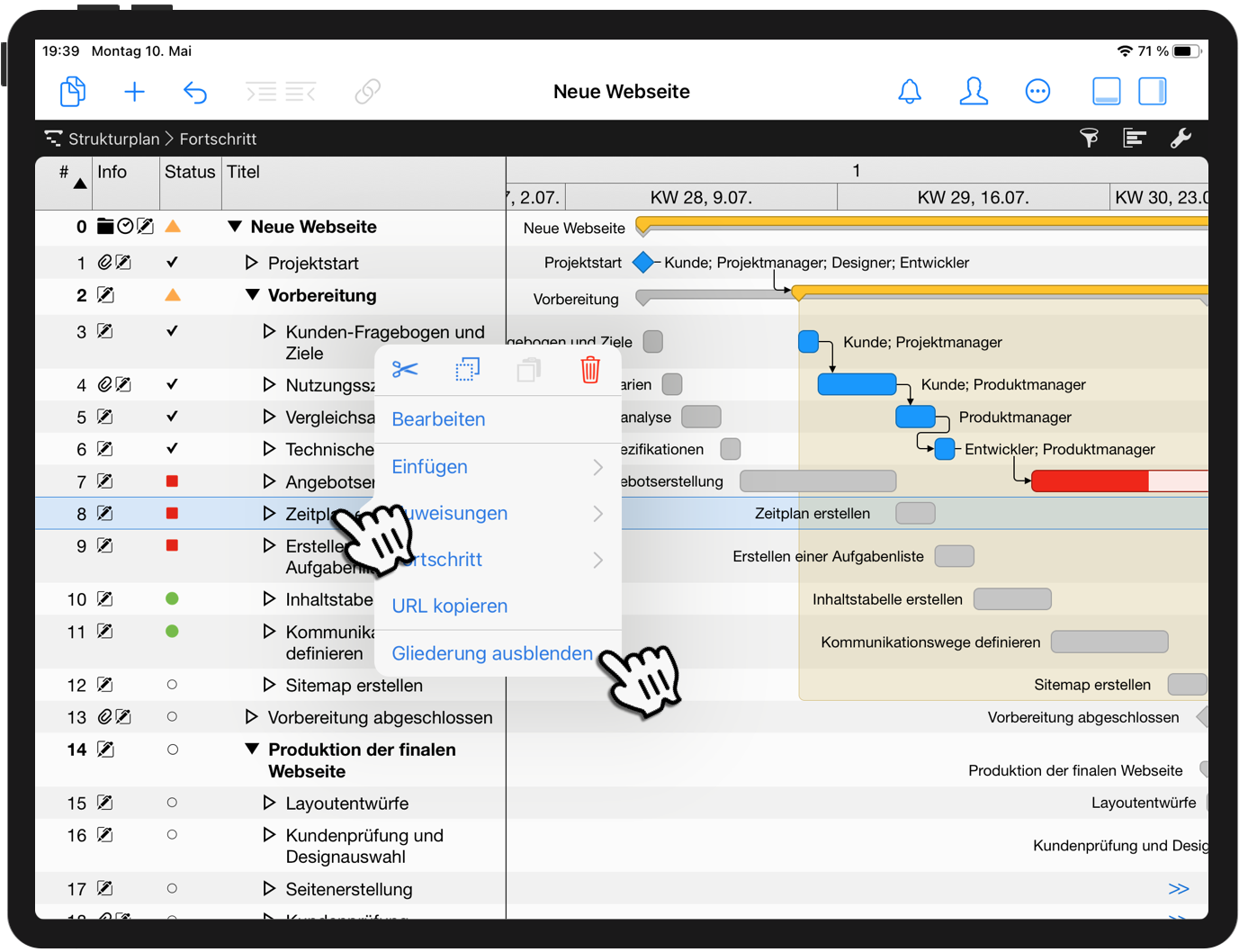 Konzentrieren Sie sich auf das Gantt Ihres Projekts auf dem iPad Konzentrieren Sie sich auf das Gantt Ihres Projekts auf dem iPad