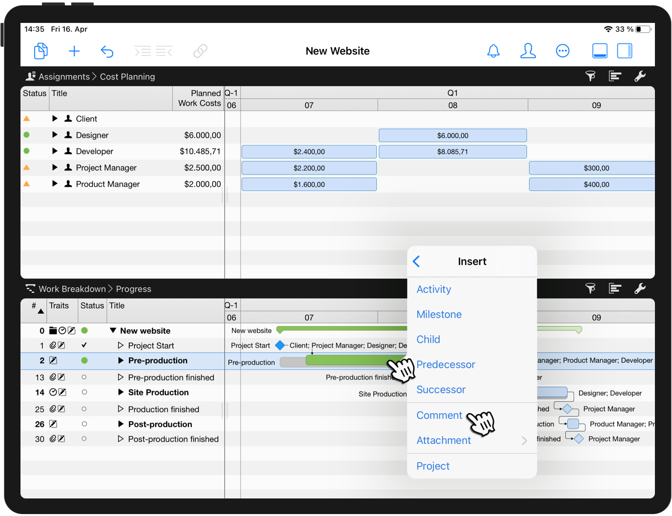 Work on Detail view on your project on the iPad