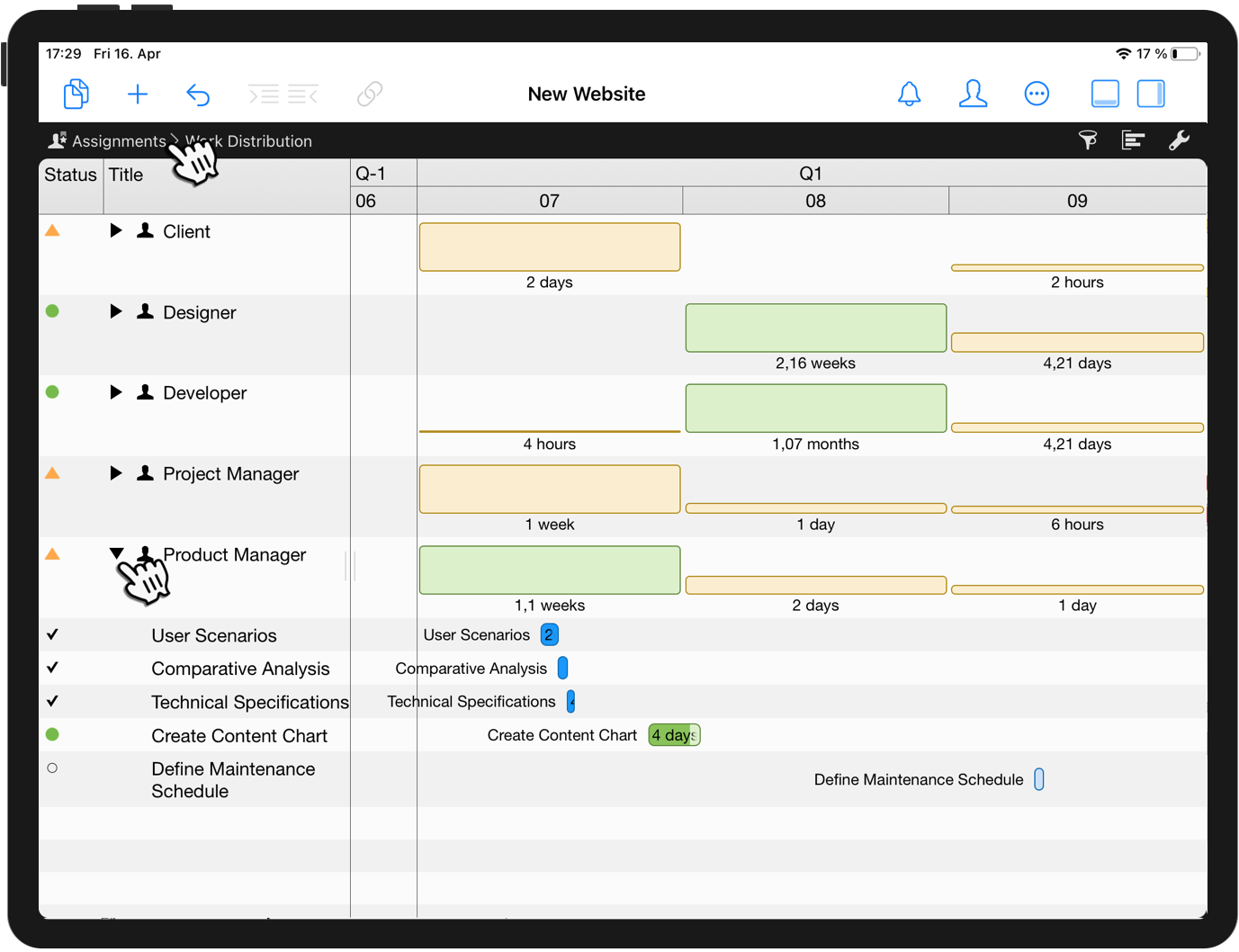Overview and manage assignments of your project on the iPad