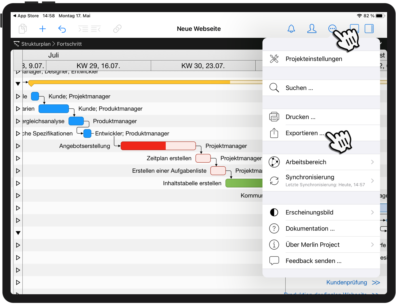 Exportieren und Teilen von Inhalten auf dem iPad