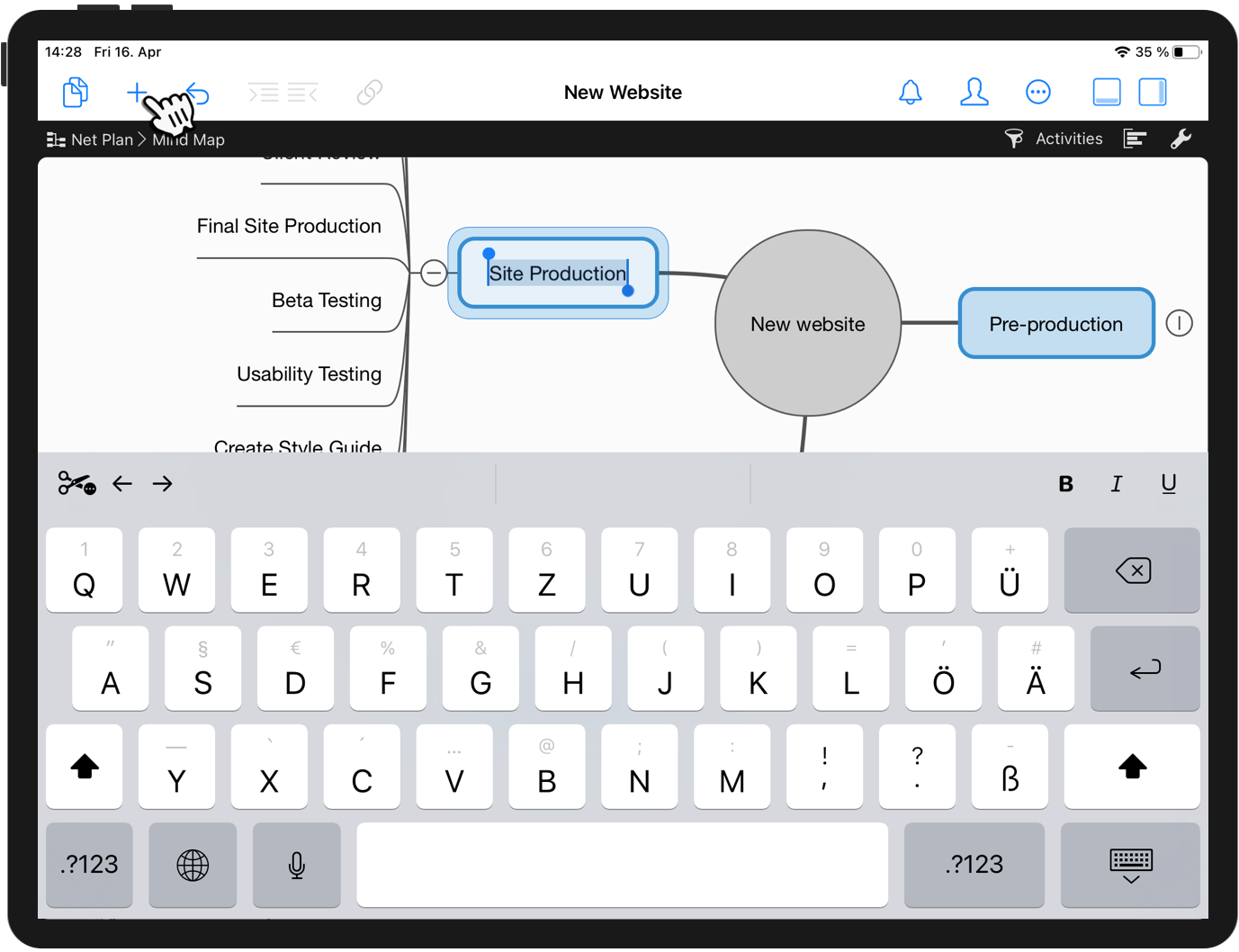 Mind map on the iPad for brainstorming on the iPad
