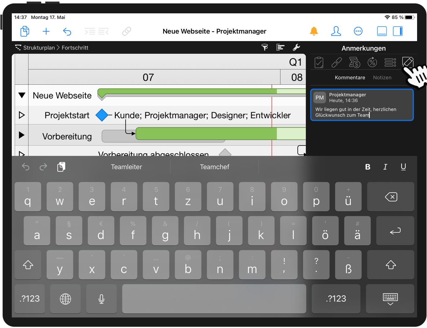Kommentare für Ihre Kollegen hinterlassen auf dem iPad