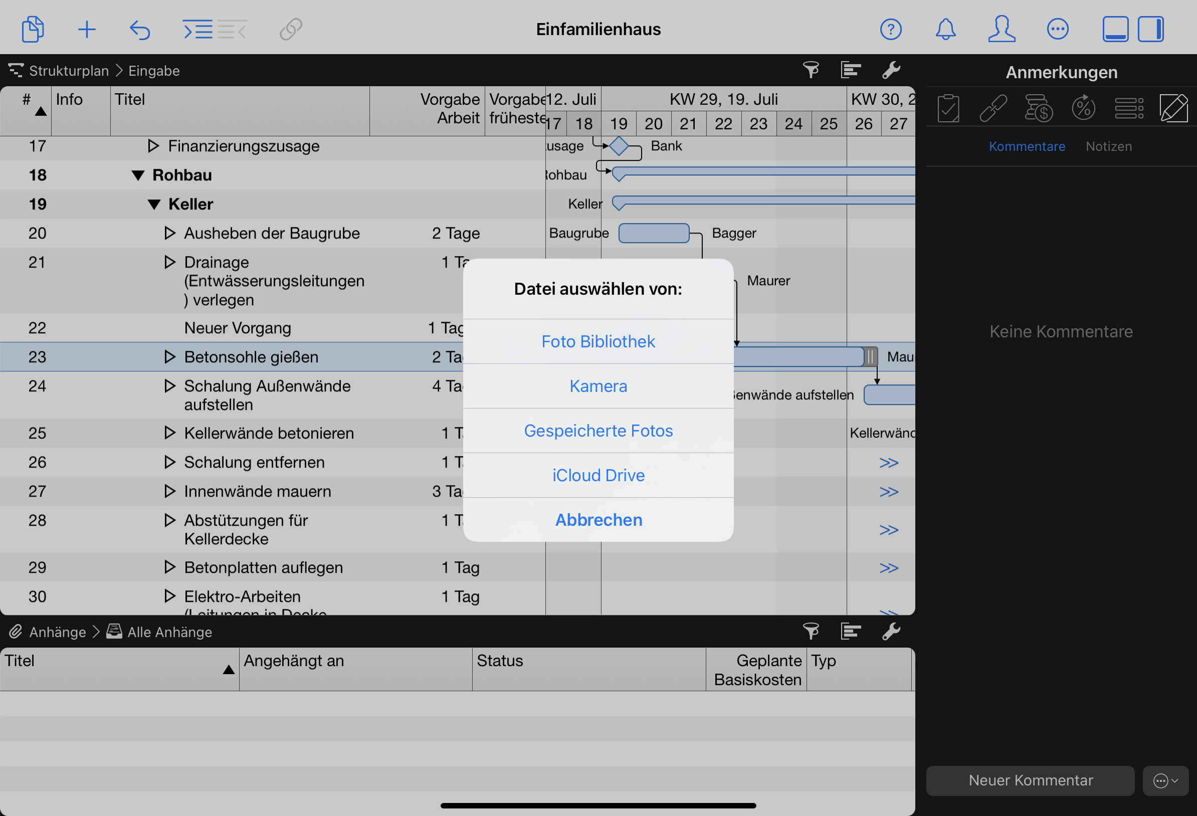 Baustelle protokollieren mit Merlin Project-Anhängen