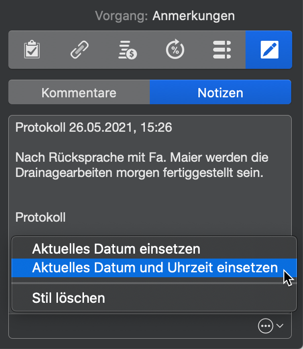 Merlin Project Notizen für Bautagebuch und Protokolle