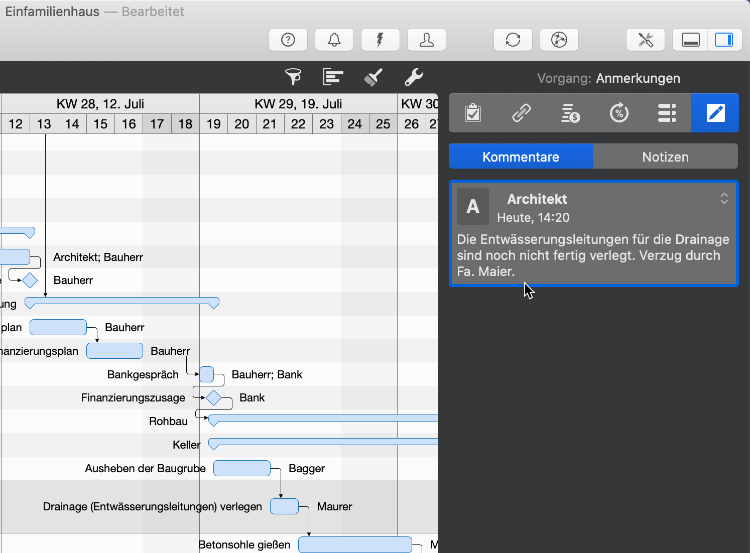 Merlin Project Notizen für Bautagebuch und Protokolle