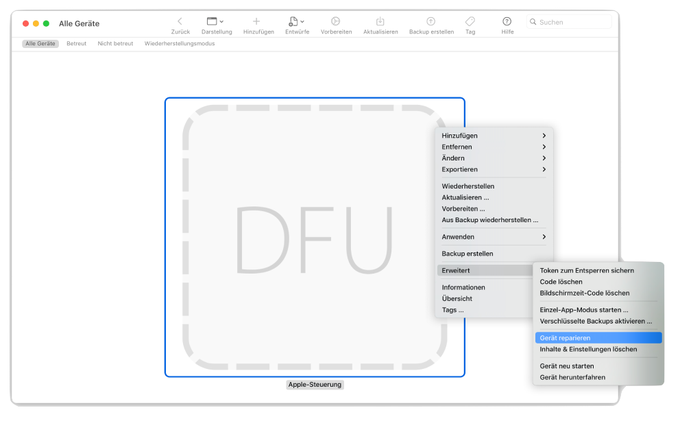 Apple Configurator DFU-Modus Apple Configurator DFU-Modus