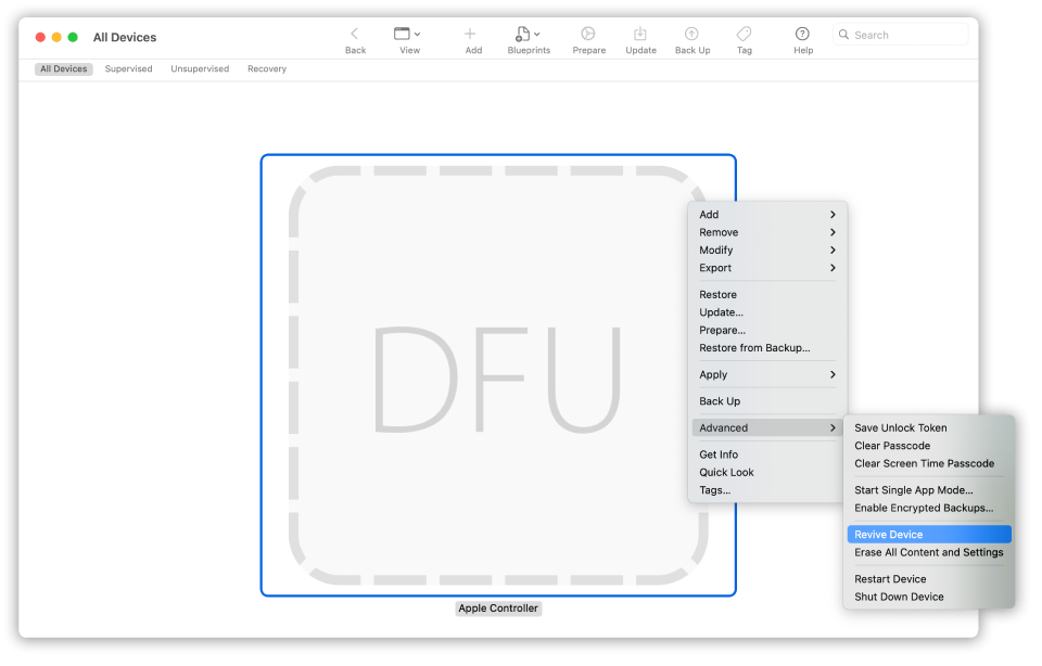 Apple Configurator DFU mode