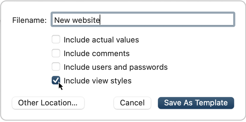 Merlin Project on macOS: Save template - Include view styles