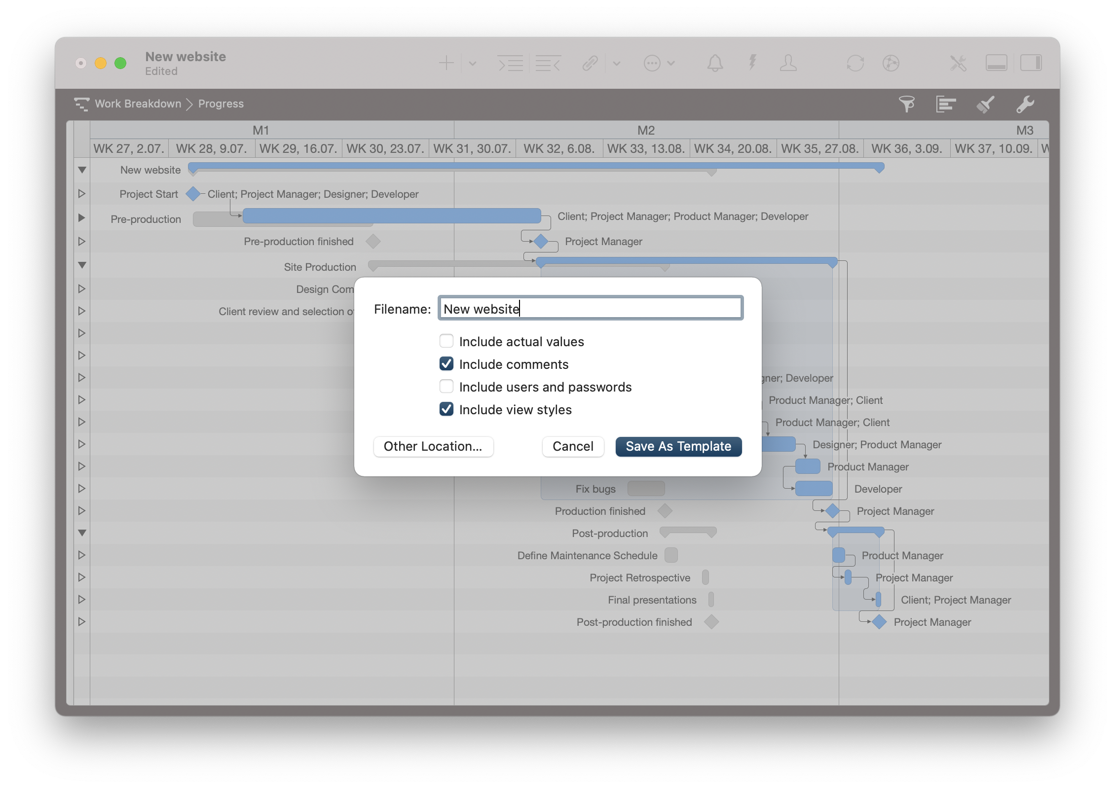 Save Merlin Project Template options