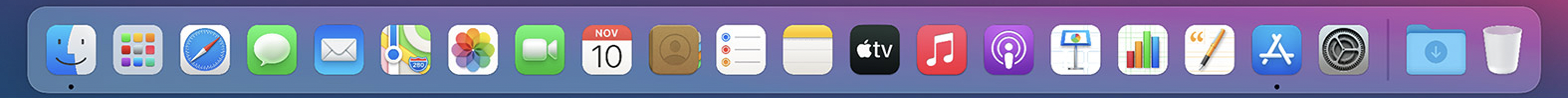 Dock par défaut de macOS Big Sur Dock par défaut de macOS Big Sur