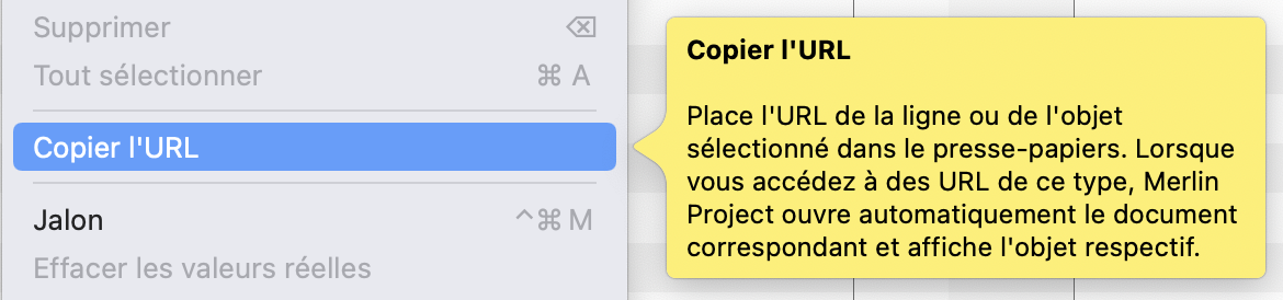 Texte d'aide pour l'élément de menu