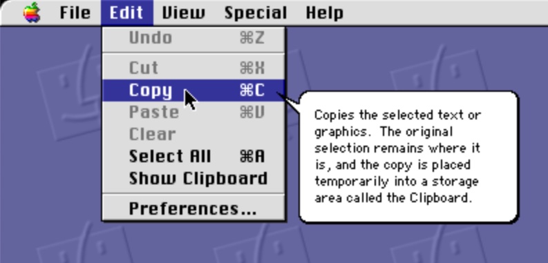 Balloon Help des klassischen Macintosh System 7 Balloon Help des klassischen Macintosh System 7