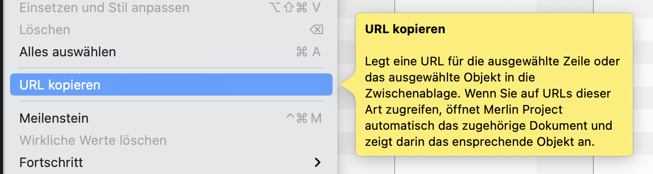 Hilfetext zum Menüeintrag