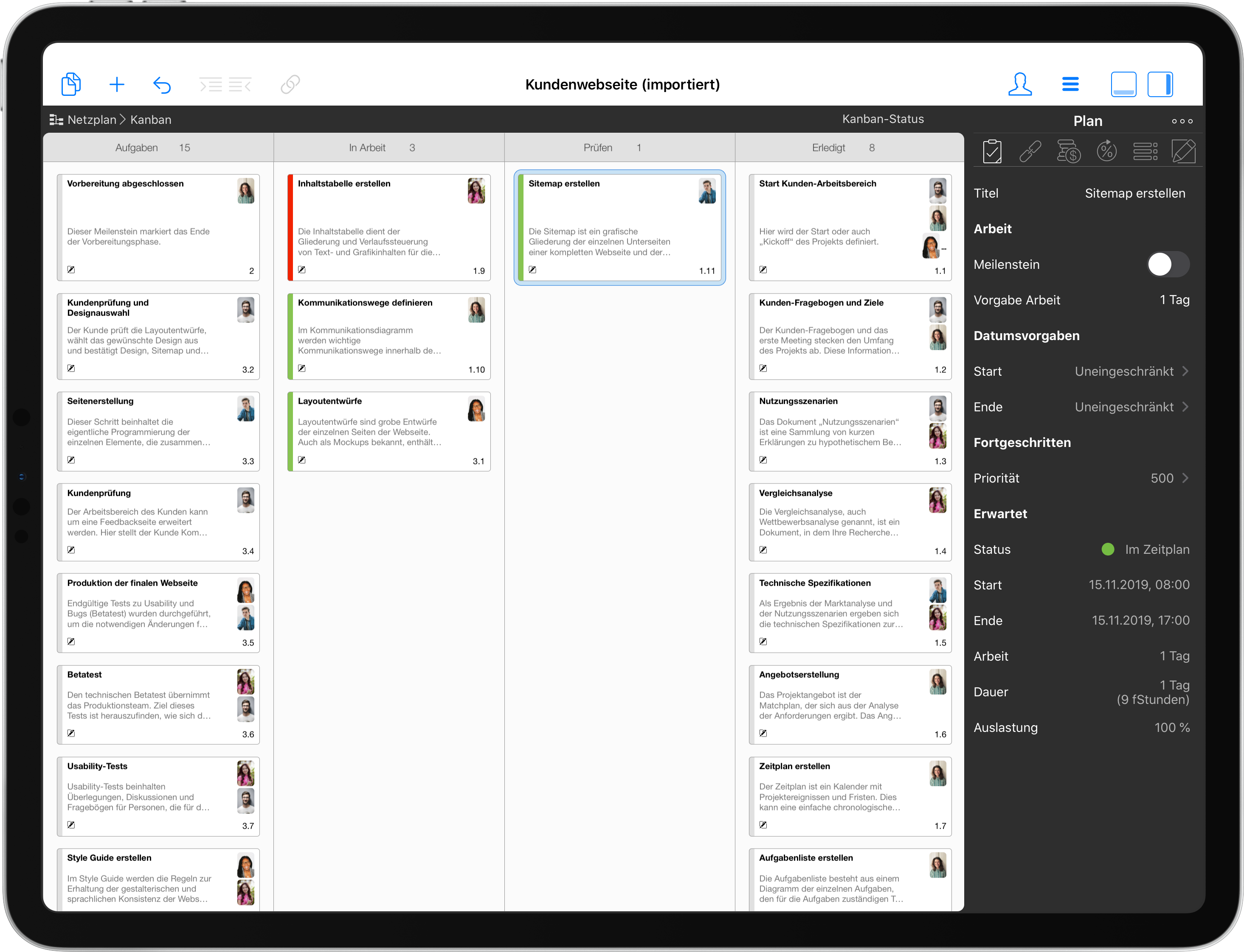 Kanban-Tafel in Merlin Project Kanban-Tafel in Merlin Project