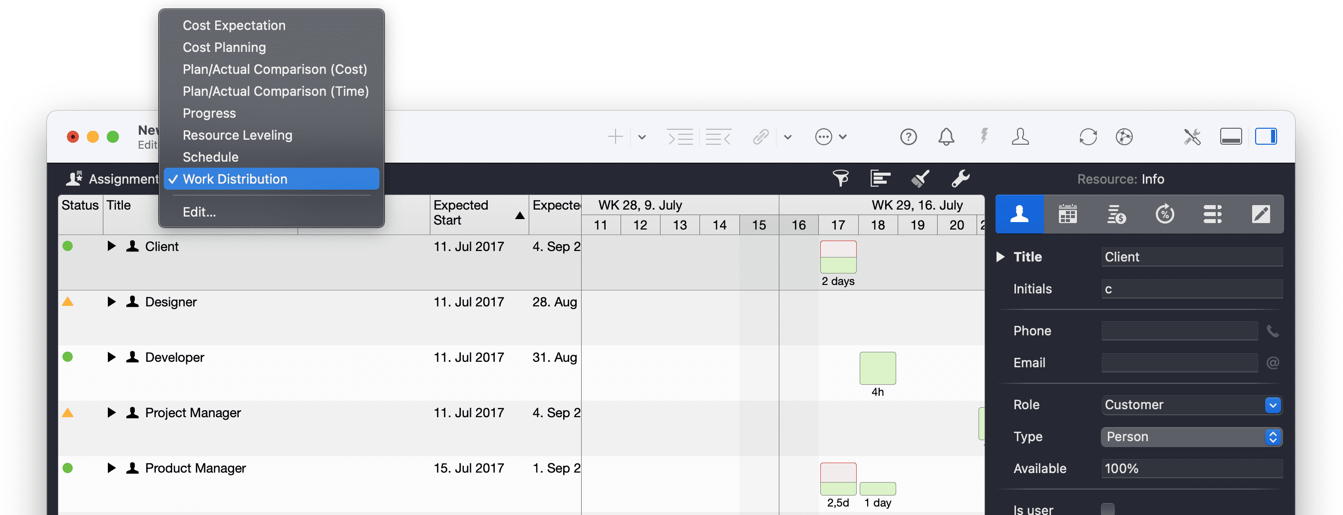 Assignment View in Merlin Project