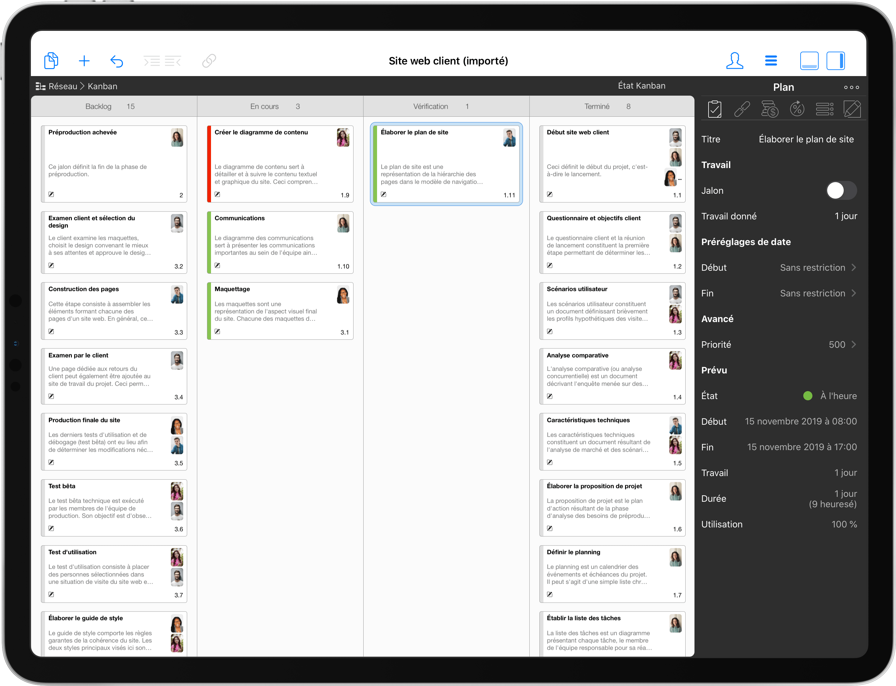 Tableau Kanban dans Merlin Project