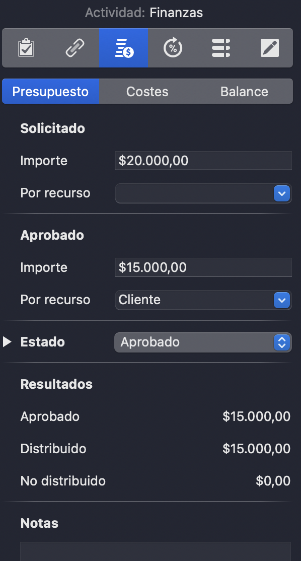 Gestión del presupuesto en Merlin Project