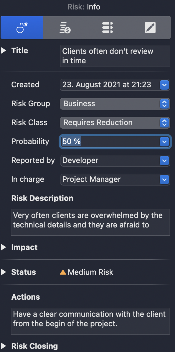 Risk Management in Merlin Project