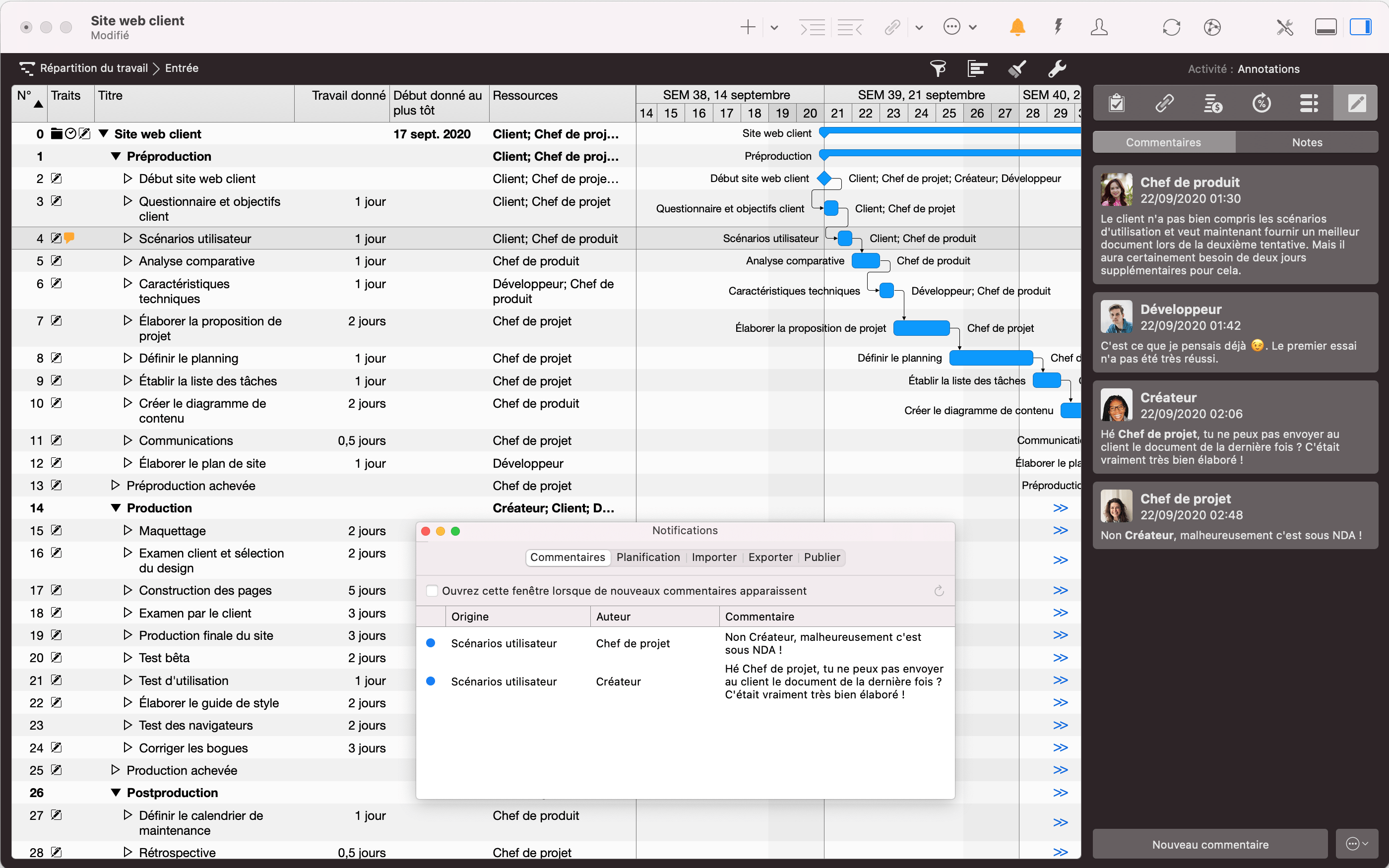 Commentaires et annotations dans Merlin Project
