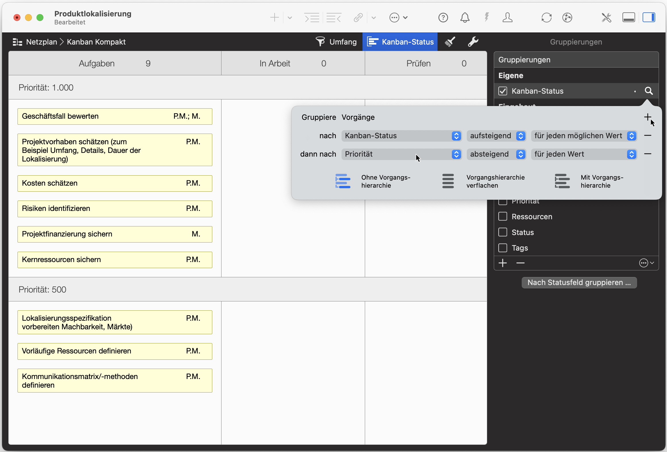 Zusätzlich nach Priorität gruppieren