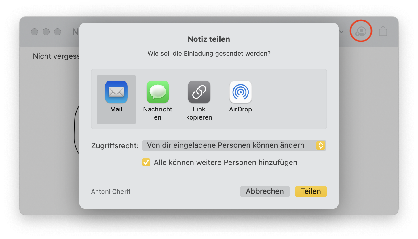 Notizen teilen