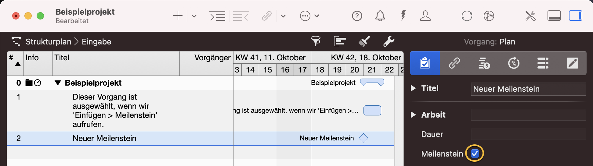Merlin Project - Meilenstein eingefügt Merlin Project - Meilenstein eingefügt