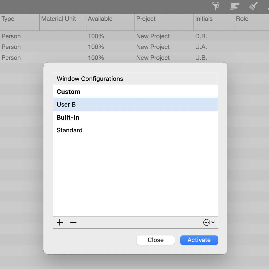 Window Configuration User B