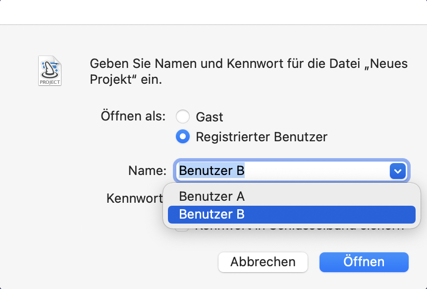 Anmeldedialog Benutzer B