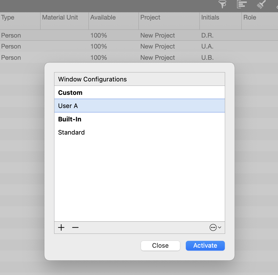 Window Configuration User A Window Configuration User A