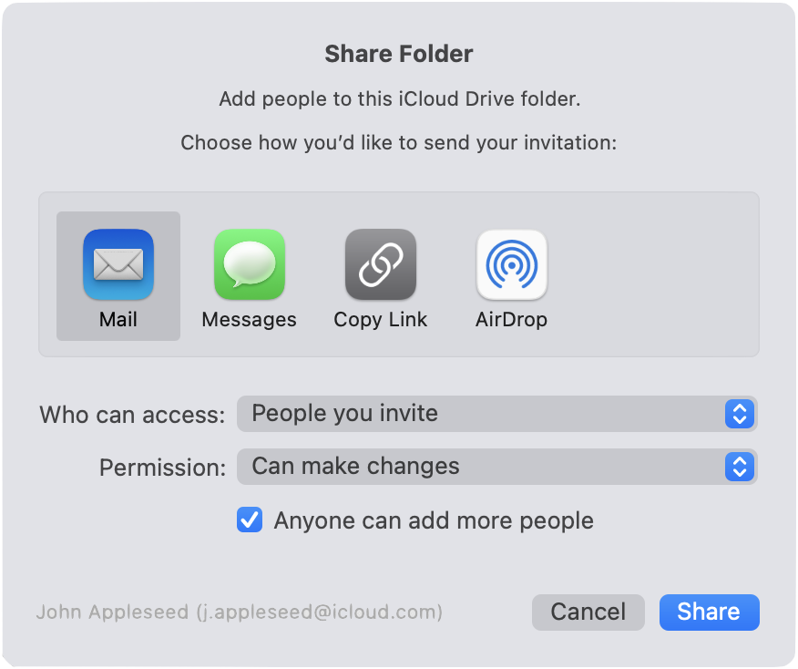 iCloud Drive - Share Options