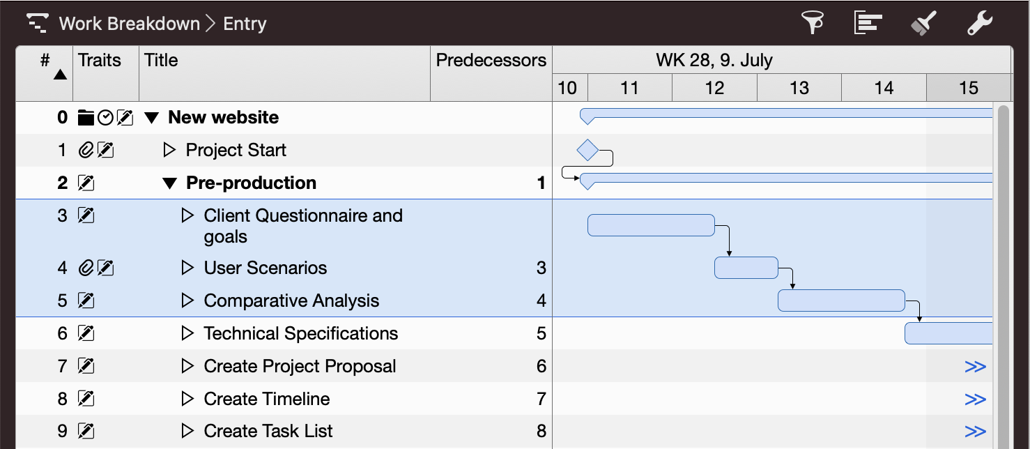 Merlin Project - Predecessors Dependencies of Row #5  in the Same Level