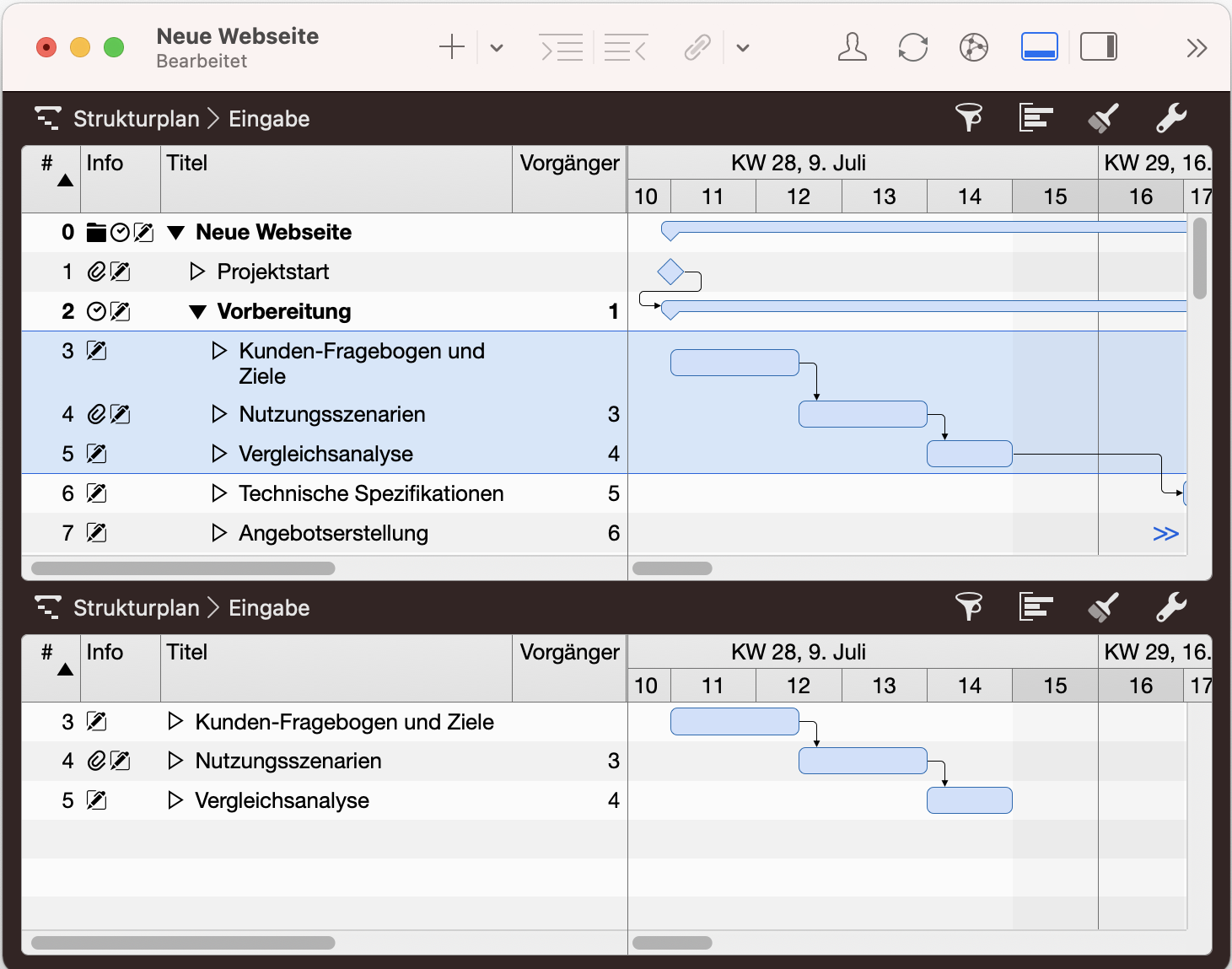 Merlin Project - Haupt- und Detailfenster mit der gleichen Ansichtskonfiguration Merlin Project - Haupt- und Detailfenster mit der gleichen Ansichtskonfiguration