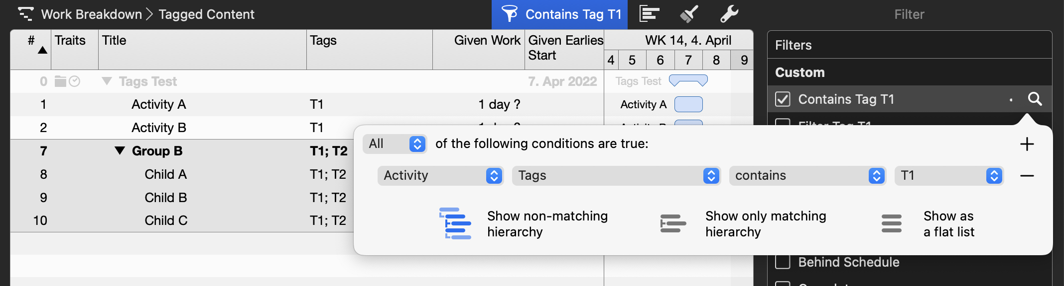 Merlin Project - Filter Activities containing Tags