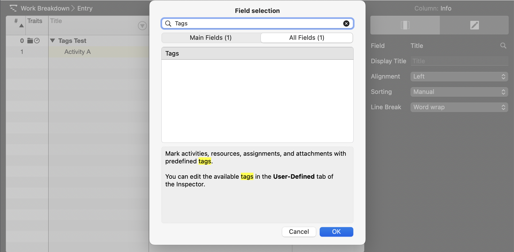 Merlin Project - Activate column Tags