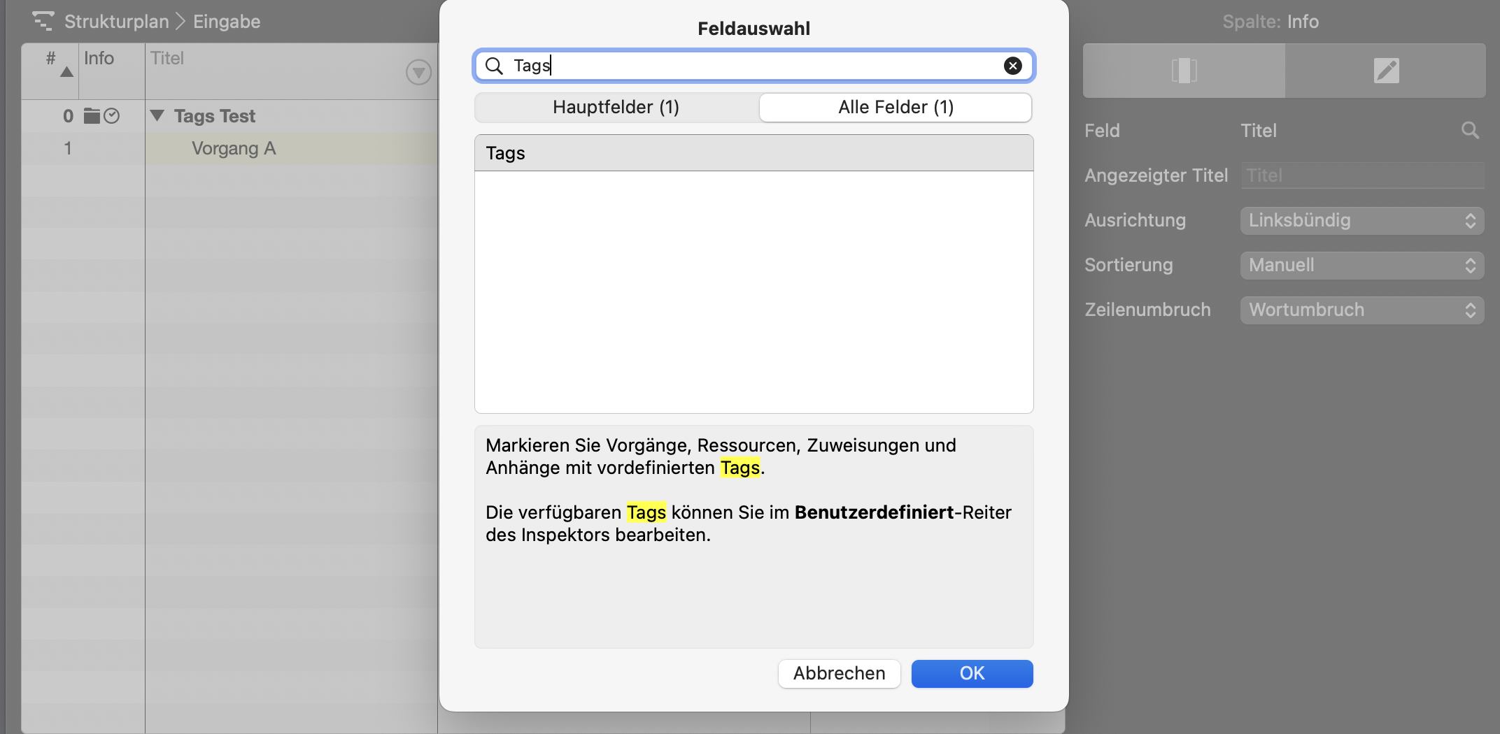 Merlin Project - Spalte Tags aktivieren