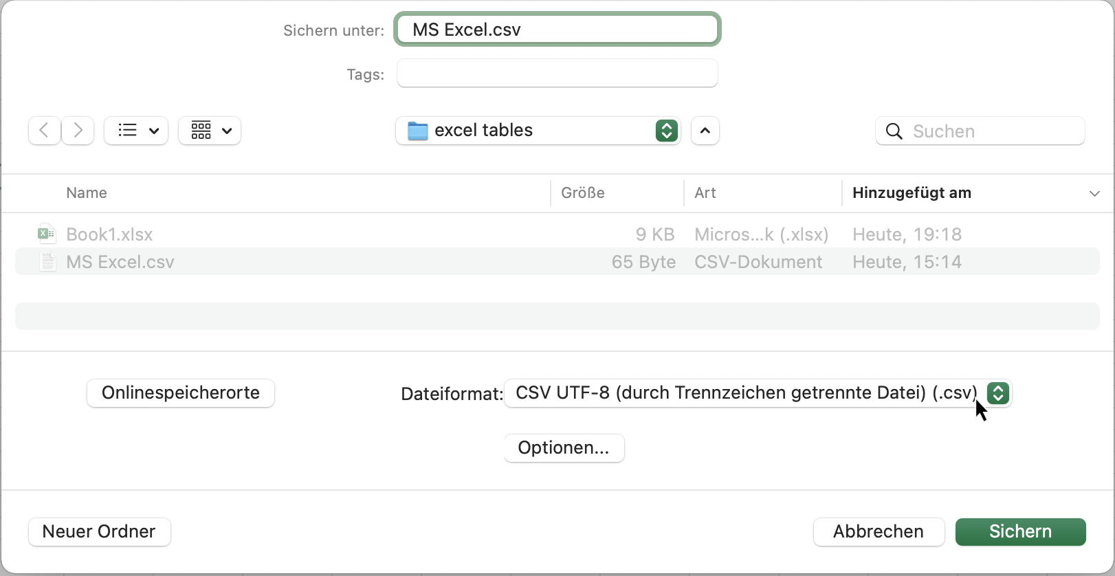 Wählen Sie CSV UTF-8 durch Trennzeichen getrennte Datei .csv Wählen Sie CSV UTF-8 durch Trennzeichen getrennte Datei .csv