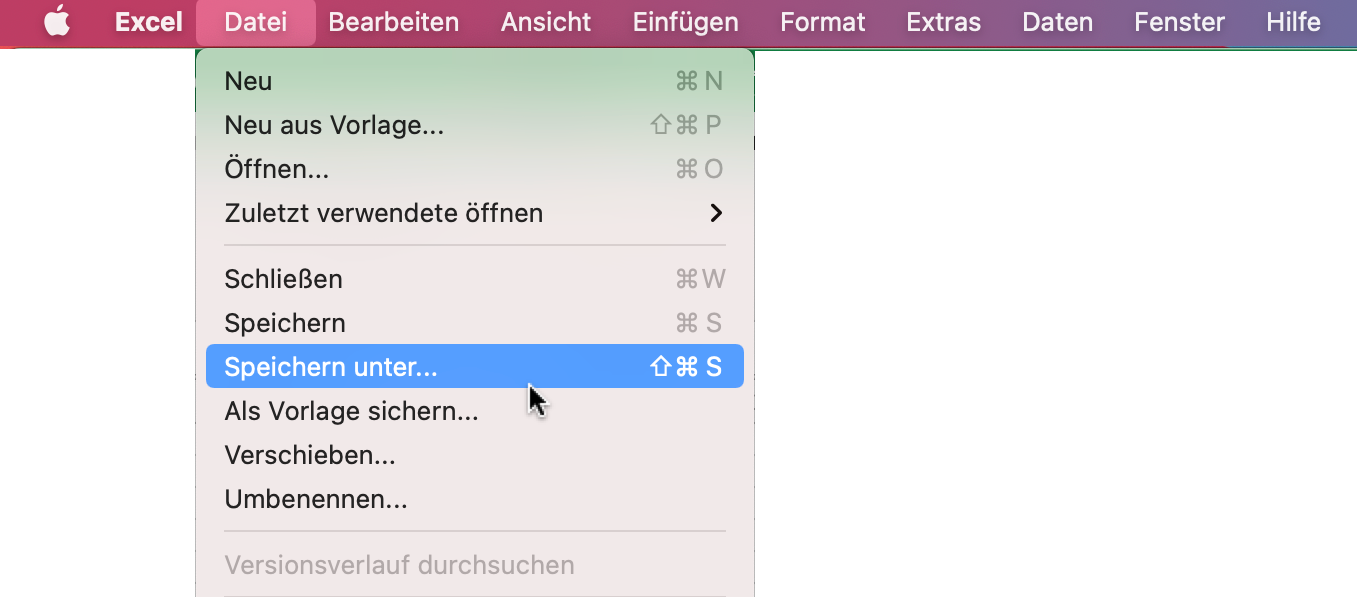 Um Excel-CSV-Dateien zu speichern, rufen Sie in Excel Datei>Speichern unter