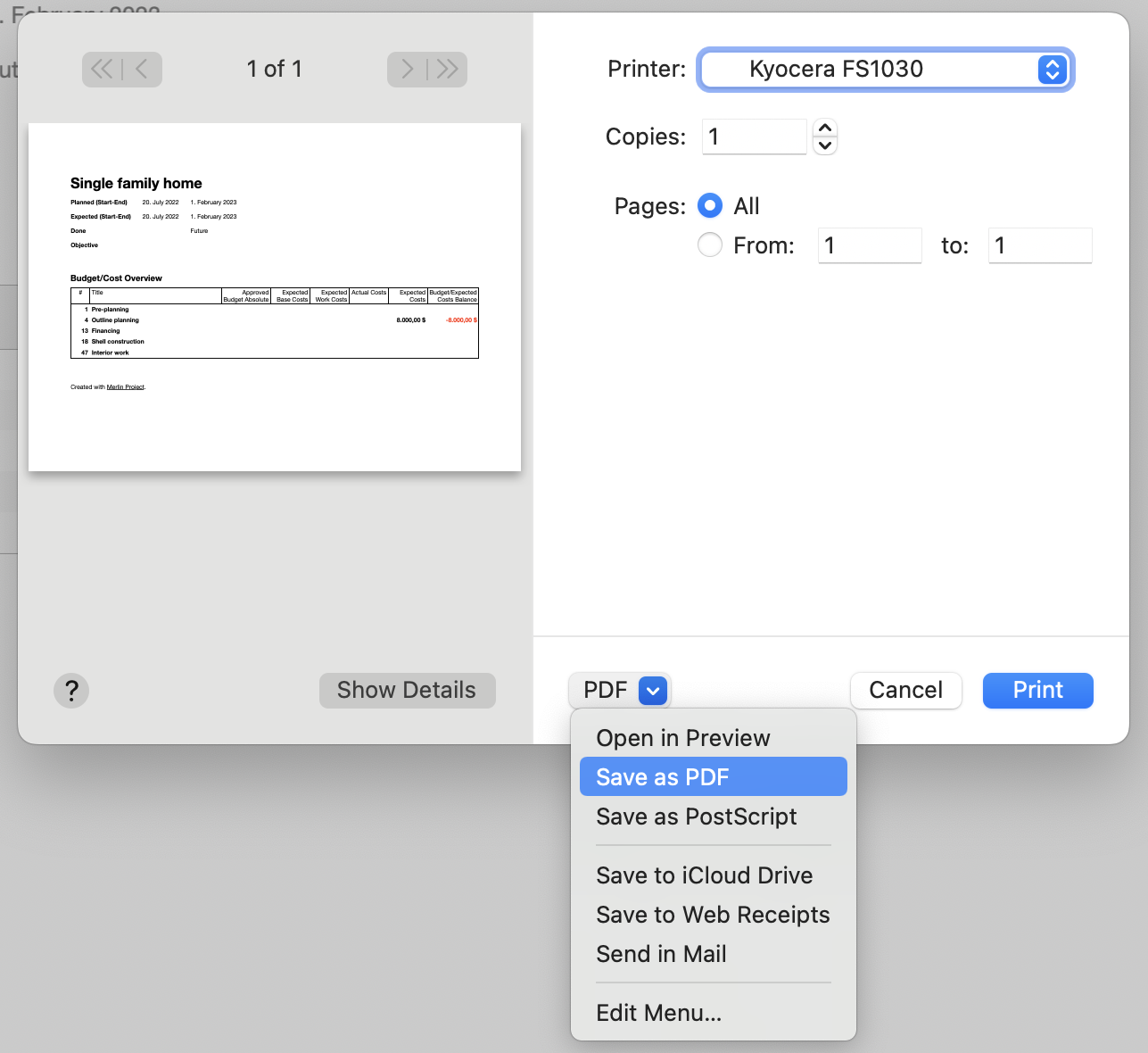 Difference between planned and real costs in project