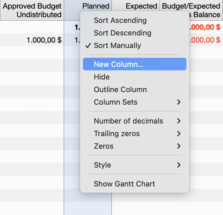 Budgeting view Budgeting view
