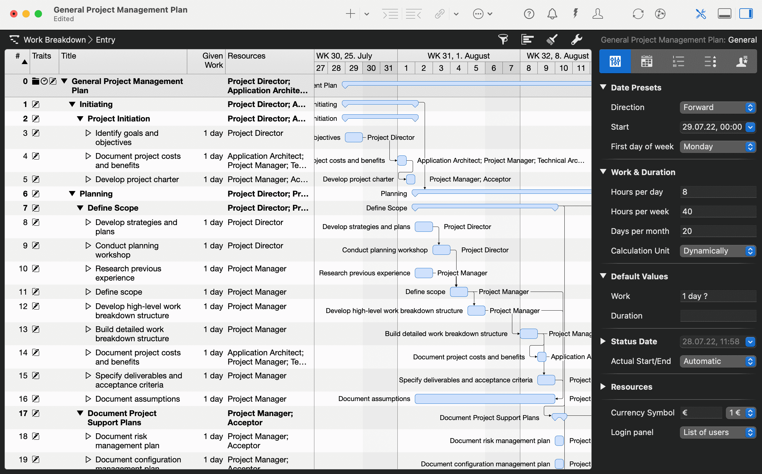 General project management plan in Merlin Project General project management plan in Merlin Project