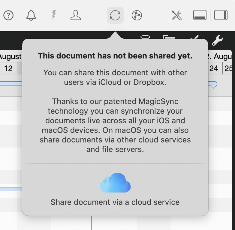 Share documents for teamwork via Dropbox, iCloud & Co. cloud services in Merlin Project Share documents for teamwork via Dropbox, iCloud & Co. cloud services in Merlin Project