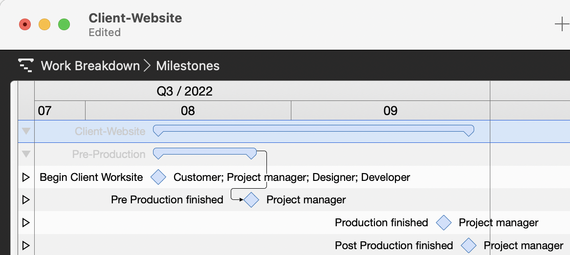 „Structure plan > Milestones“ view in Merlin Project „Structure plan > Milestones“ view in Merlin Project