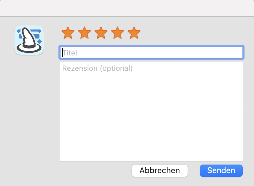 Bewertungsformular im App Store Bewertungsformular im App Store