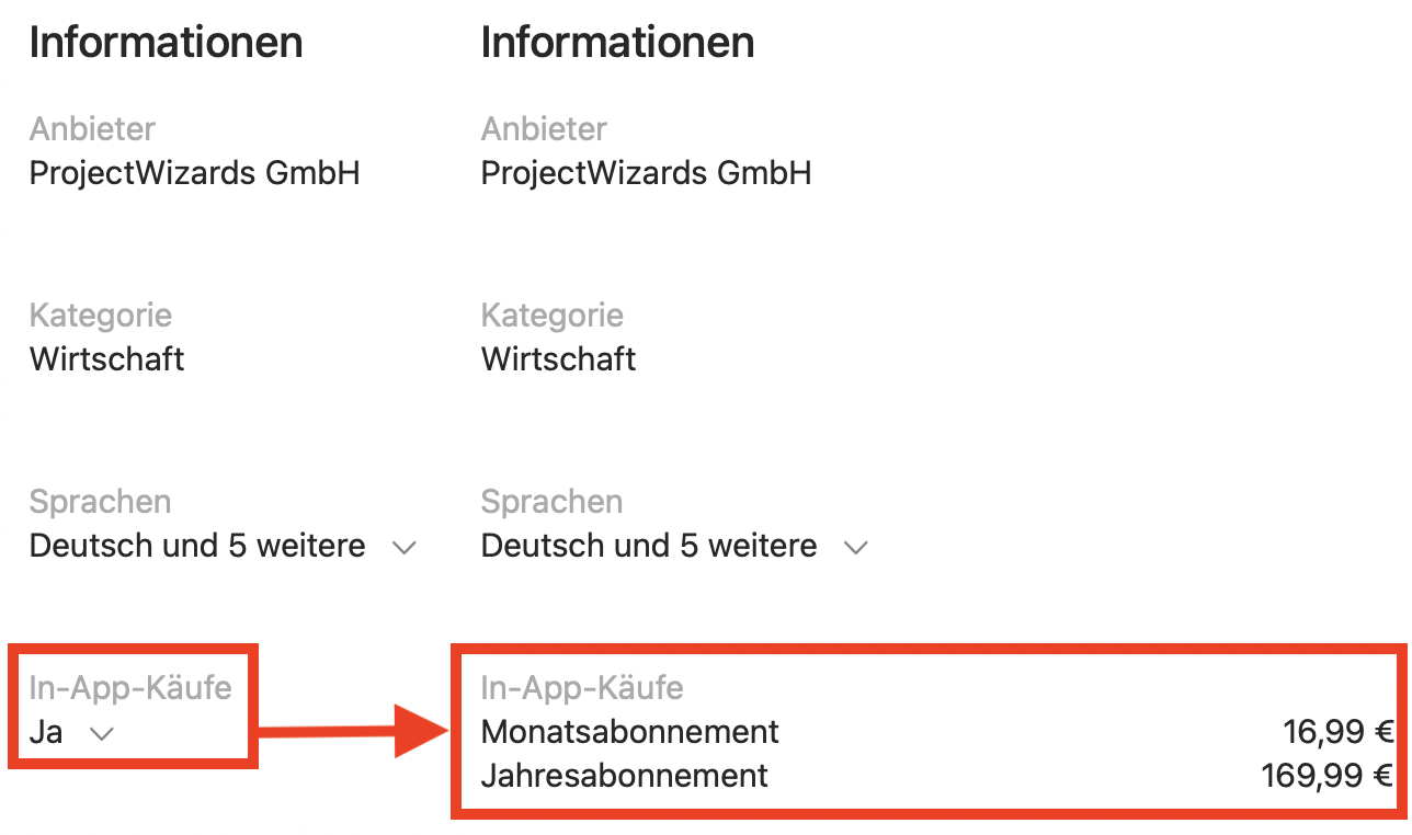 In-App-Käufe im App Store In-App-Käufe im App Store