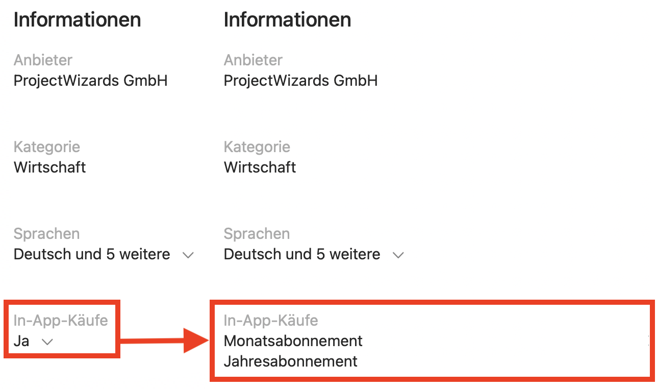 In-App-Käufe im App Store In-App-Käufe im App Store