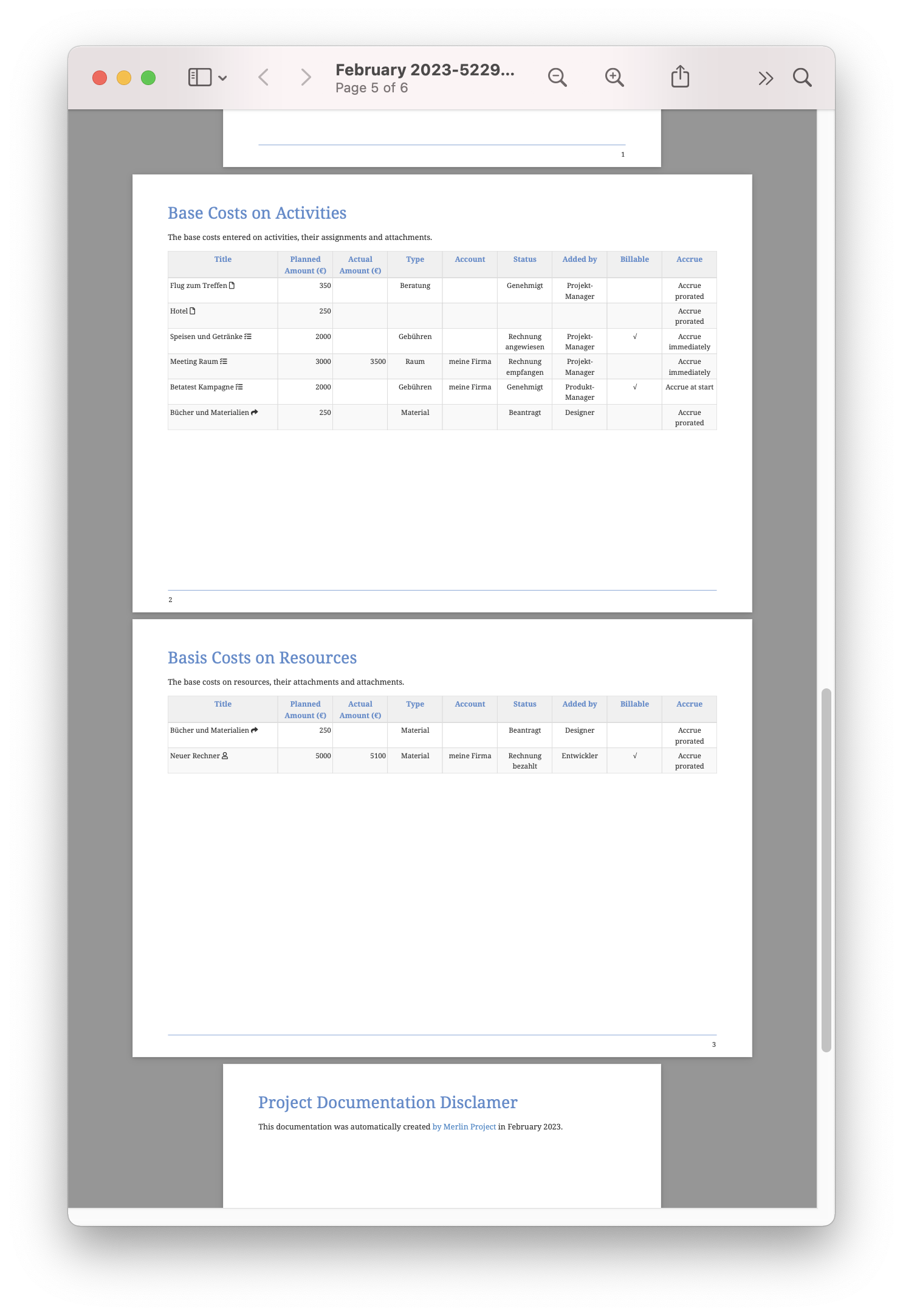 Basiskosten Bericht: Gemischte Seitenausrichtung