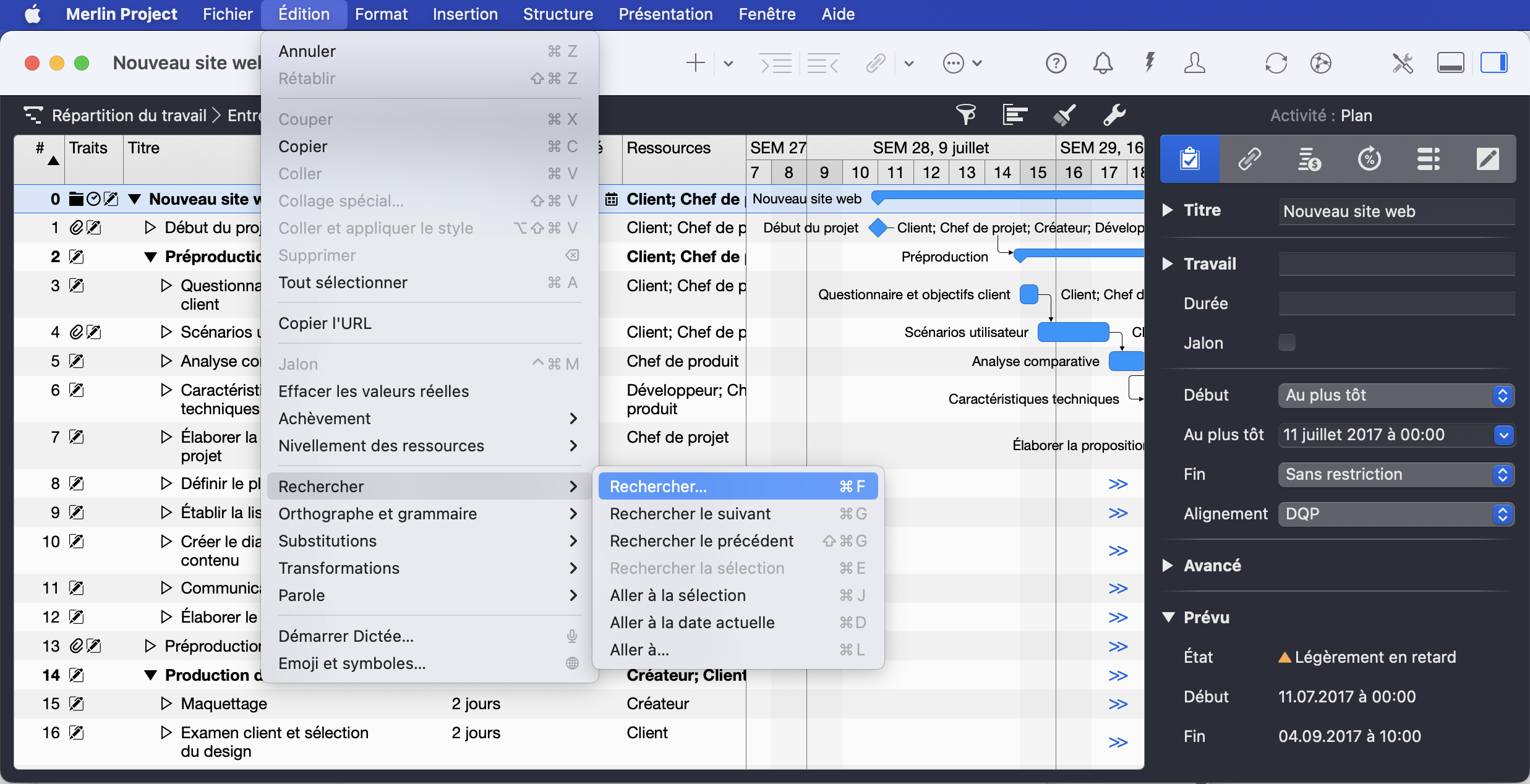 Menu Édition de Merlin Project Menu Édition de Merlin Project