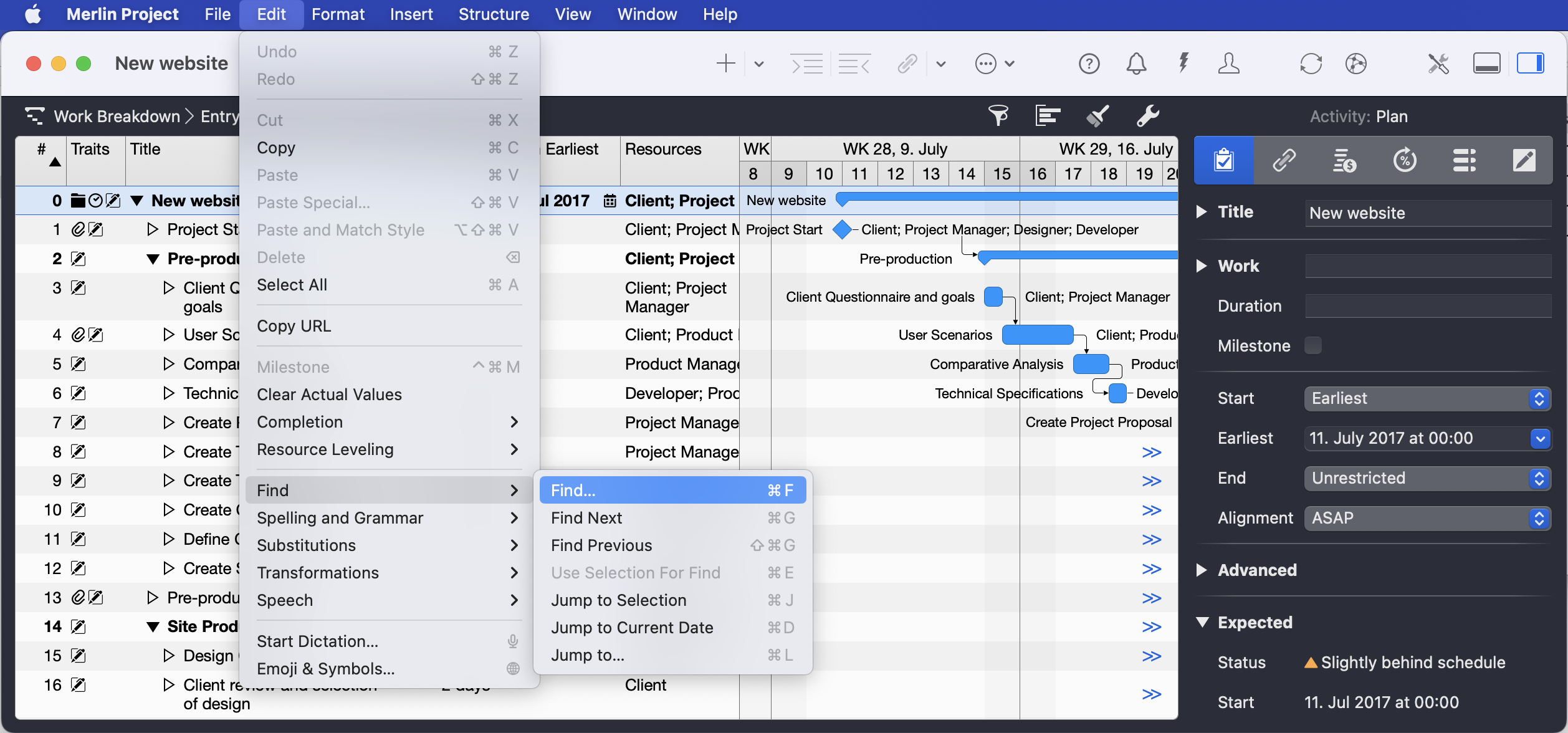 Merlin Project Edit Menu Merlin Project Edit Menu