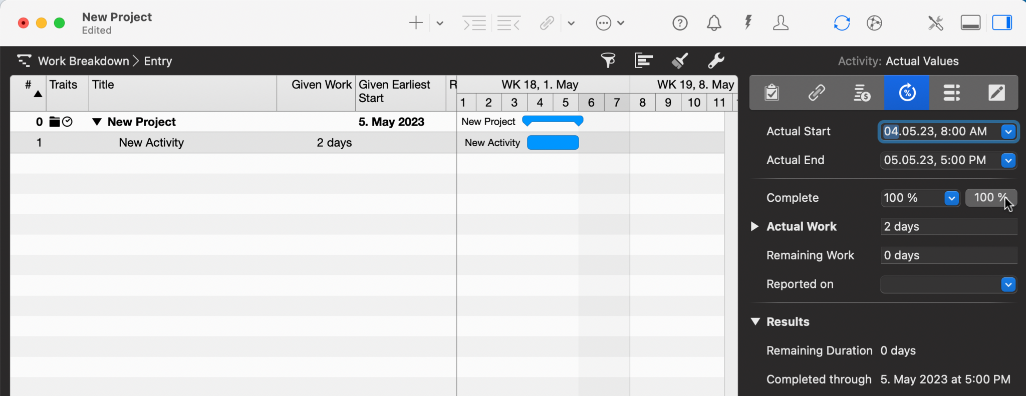 Merlin Project - Entering the Progress as a 100% Percentage